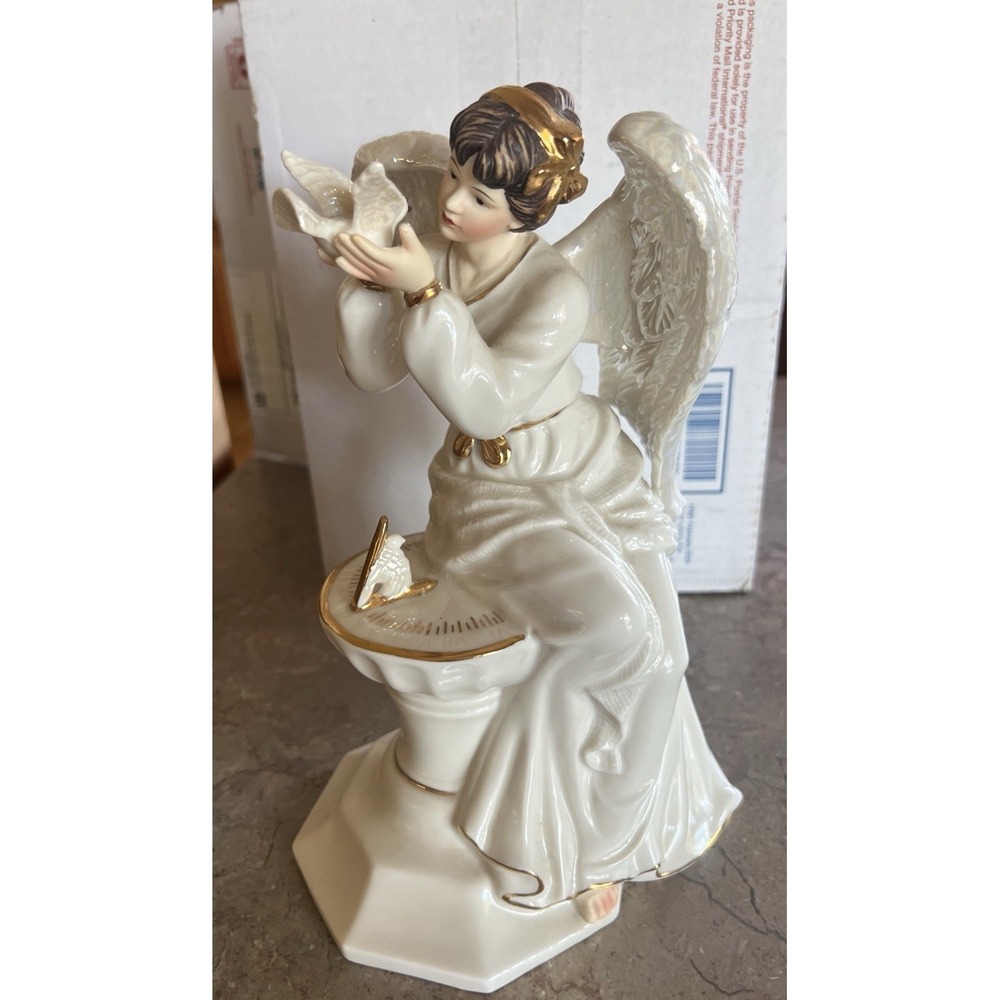 Vintage O'Well Porcelain Angel Sitting On Sundial Gold trim Figurine